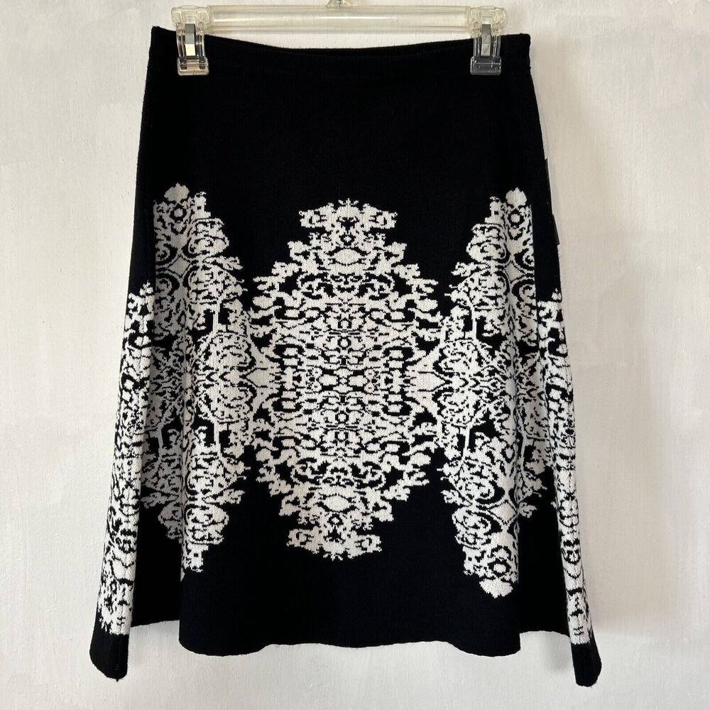 Roz & Ali womens black white a-line short knit mini pull on stretch skirt PS